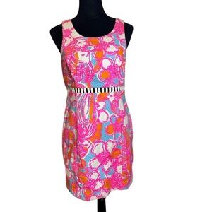 Lilly Pulitzer Sleeveless Dress Fit and Flare Striped Waist Orange Pink sz 8
